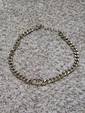 Dior Gold-Tone Link Chain Necklace with CD Emblem
